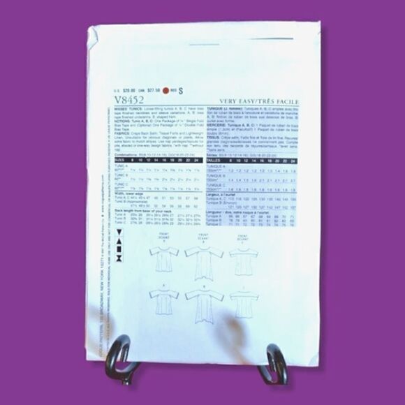 VOGUE PATTERN V8452 Sz 8 -16 Tunic Plus Size Tops Blouse Split Sleeve UNCUT - Picture 4 of 6